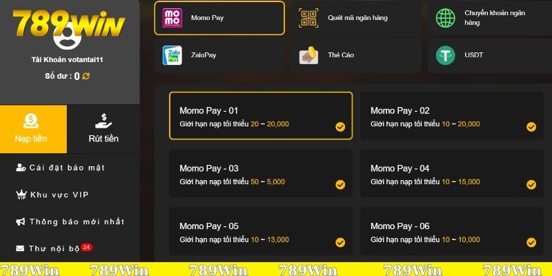 Tổng hợp các cách thức nạp tiền 789Win